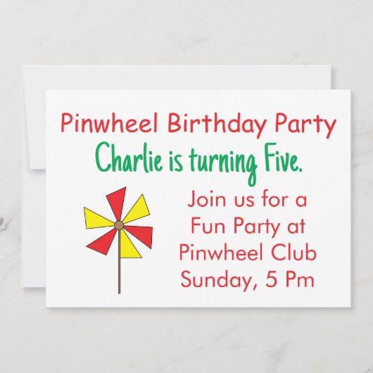 Invitation Fête Anniversaire de enfant Red Yellow Pinwheel (Devant)