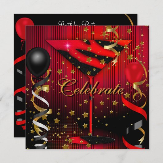 Invitation Fête Anniversaire Fête Black Red Stars (Devant / Derrière)