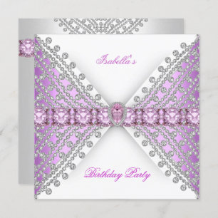 Invitation Fête Anniversaire Lilac Rose Argent Blanc Diamant 