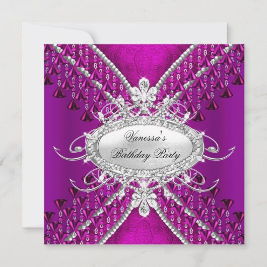 Invitation Fête Anniversaire Perles de diamant Plum violet Pl (Devant)