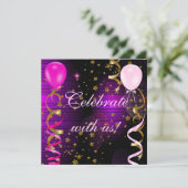 Invitation Fête Anniversaire Pink Purple Stars (Debout devant)