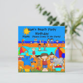 Invitation fête Anniversaire Plage Garçon Fille En (Debout devant)