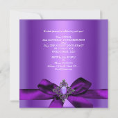 Invitation Fête Anniversaire Purple Lilac Bijou Argent Bow 2 (Dos)