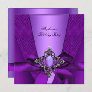 Invitation Fête Anniversaire Purple Lilac Bijou Argent Bow 2