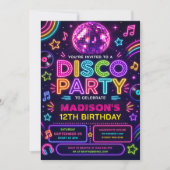 Invitation Fête Anniversaire Rétro Disco Néon (Devant)