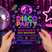 Invitation Fête Anniversaire Rétro Disco Néon