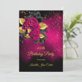 Invitation Fête Anniversaire Rose Rose Floral Gold parties sc (Debout devant)