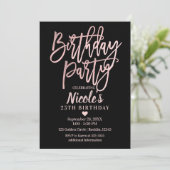 Invitation Fête Anniversaire Rose Rose Gold Foil & Black Mode (Debout devant)