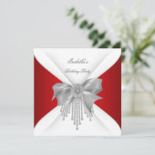 Invitation Fête Anniversaire Rouge Argent Blanc Diamant Bow (Debout devant)