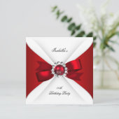 Invitation Fête Anniversaire Rouge Blanc Diamant Rouge Bow 2 (Debout devant)