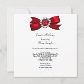 Invitation Fête Anniversaire Rouge Blanc Diamant Rouge Bow 2 (Dos)