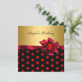Invitation Fête Anniversaire Rouge Bow Gold Black Gold Spot (Debout devant)