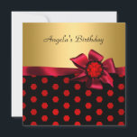 Invitation Fête Anniversaire Rouge Bow Gold Black Gold Spot<br><div class="desc">Anniversaire Red Bow Gold Black Gold Spot Bijoux Invitation 30e 40e 50e Anniversaire Soirée élégante. Zizzago</div>