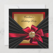 Invitation Fête Anniversaire Rouge or Black Bow Jewel (Devant)