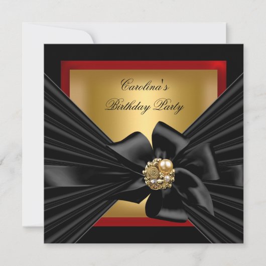 Invitation Fête Anniversaire Rouge or noir Bow (Devant)