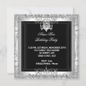 Invitation Fête Anniversaire Silver Chandelier Blanc Noir (Dos)