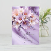 Invitation Fête Anniversaire Soie Blush Lilac Rose Fleurs (Debout devant)
