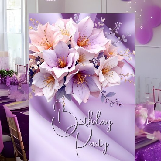 Invitation Fête Anniversaire Soie Blush Lilac Rose Fleurs