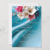 Invitation Fête Anniversaire Soie rose et bleu blanc Floral (Dos)