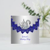 Invitation Fête Anniversaire Swan Blue Silver (Debout devant)