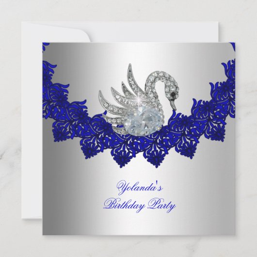 Invitation Fête Anniversaire Swan Blue Silver (Devant)