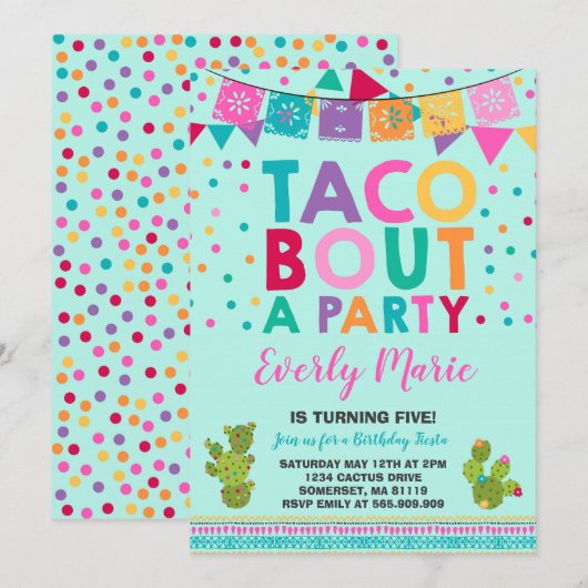 Invitation Fête Anniversaire Taco Bout Une Fête (Devant / Derrière)