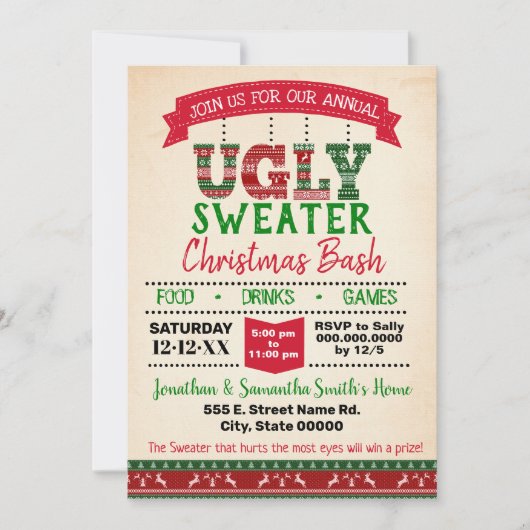 Invitation Fête annuelle de Noël de bash en pull moche (Devant)