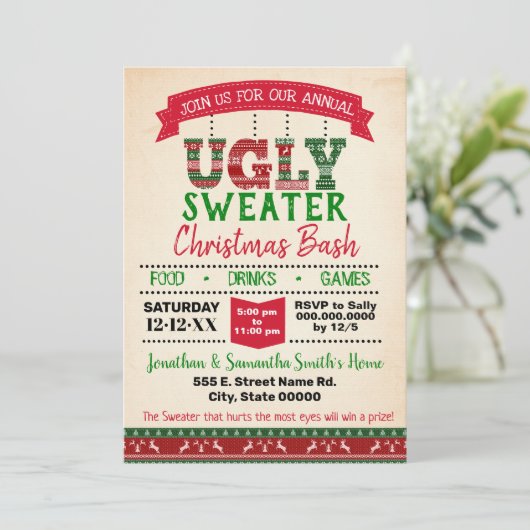 Invitation Fête annuelle de Noël de bash en pull moche (Debout devant)