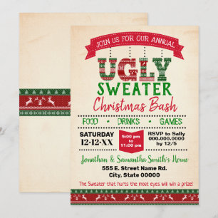 Invitation Fête annuelle de Noël de bash en pull moche