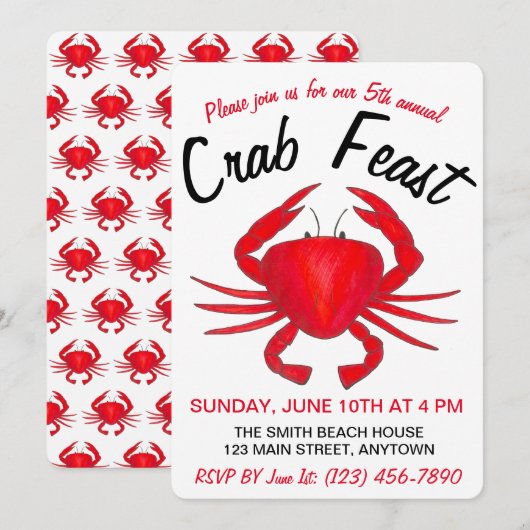 Invitation Fête annuelle du crabe Rouge Maryland Coquillages  (Devant / Derrière)