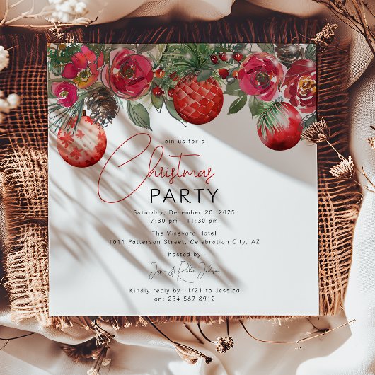 Invitation Fête annuelle florale rouge de Noël