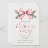 Invitation Fête Aquarelle Rose Ruban Noël (Devant)
