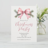 Invitation Fête Aquarelle Rose Ruban Noël (Debout devant)