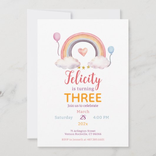 Invitation Fête Arc-en-ciel Aquarelle (Devant)