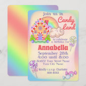 Invitation Fête Arc-en-Ciel Candy Land (Devant / Derrière)