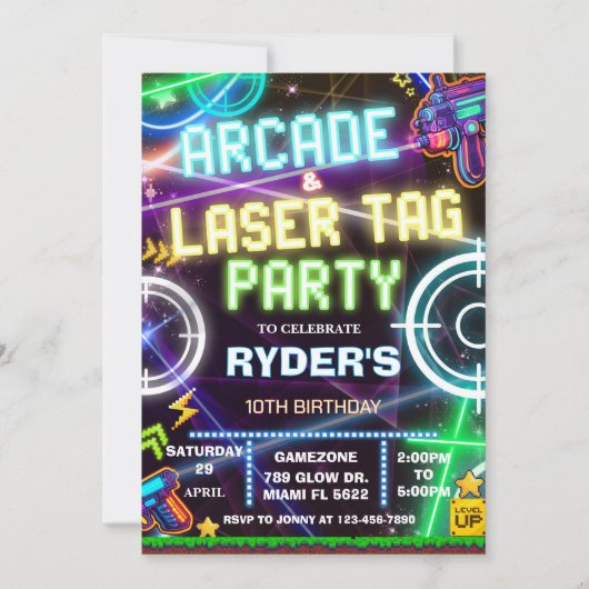 Invitation Fête arcade et laser tag ALT1 (Devant)
