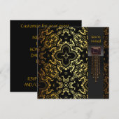Invitation Fête Art Déco Élégante Noir et Or (Devant / Derrière)