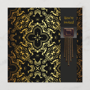 Invitation Fête Art Déco élégante noire et dorée