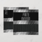 Invitation Fête Art Déco Noir Argent Tache (Devant / Derrière)