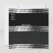 Invitation Fête Art Déco Noir Argent Tache (Dos)