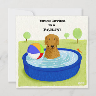 Invitation Fête au bassin pour chien heureux Golden Retriev