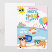 Invitation Fête au bassin pour chiens, Anniversaire de Pawty  (Devant / Derrière)