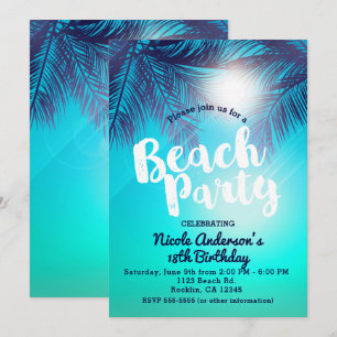 Invitation FÊTE AU BORD DE LA MER Bleue Palmiers Ensoleillés