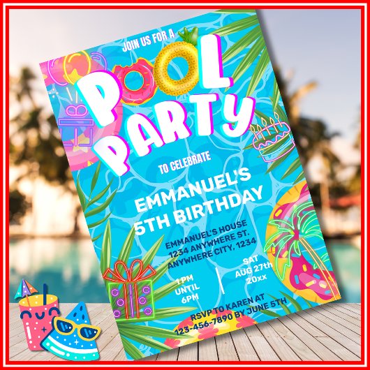 Invitation Fête au bord de la piscine