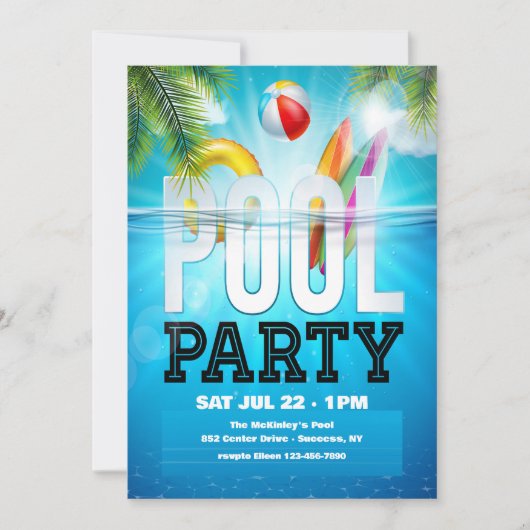Invitation Fête au bord de la piscine (Devant)