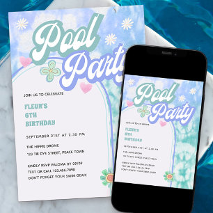 Invitation Fête au bord de la piscine Anniversaire Tie Dye pa