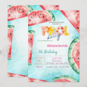 Invitation Fête au bord de la piscine aux pastèques aquarelle (Devant / Derrière)