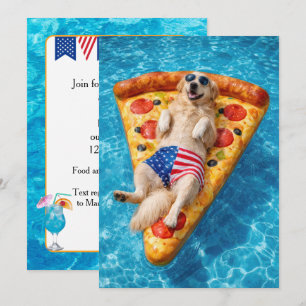 Invitation Fête au bord de la piscine avec un Golden Retrieve