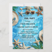 Invitation Fête au bord de la piscine d'été turquoise joyeuse (Devant)