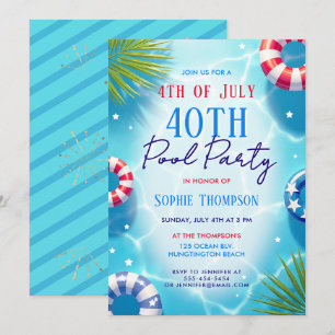 Invitation Fête au bord de la piscine du 4 juillet Femme Anni